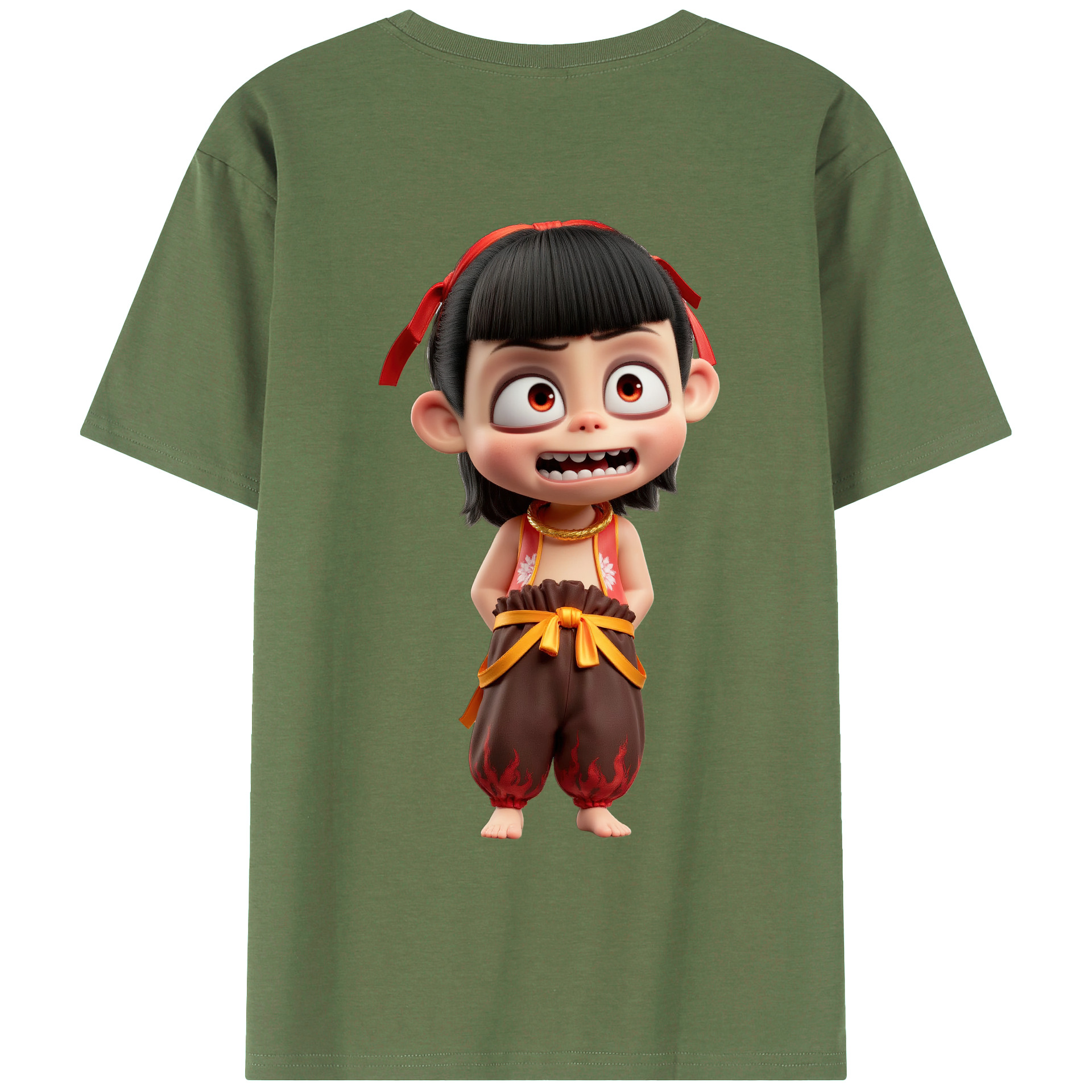 （画像用） Ne Zha 2 ナタ 魔童の大暴れ 綿100％ メンズ半袖Tシャツ（バックプリント） 通気性